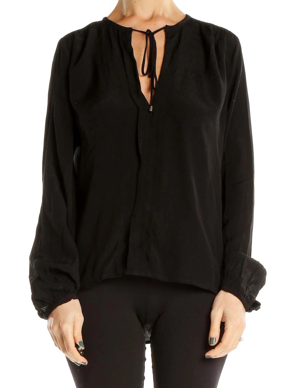 Lovers + Friends Tie Neck Blouse Top Black Long Sleeve Size Small